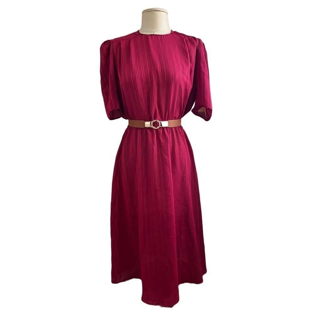 Enchanted Vintage 1970s Magenta Striped Dress – Deadstock with Tags (Ohrbach’s)